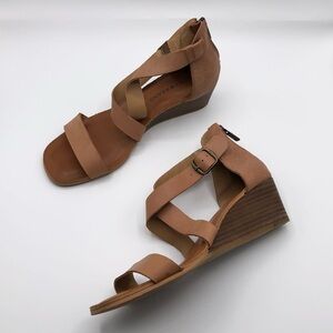 Lucky Brand Blush Brownish Pink Leather Strappy Wedge Sandals Women’s Size 7.5